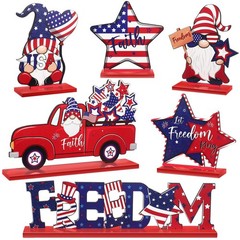 6 Pieces Patriotic Table Decor Memorial Day Table Decorations Wooden Gnome Fr…