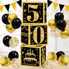 50Th Birthday Decorations Boxes for Men- 3PCS Black Gold Happy 50Th Birthday Bal