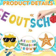 Glittery Peace Out School Hello Summer Banner NO-DIY Colorful Last Day of School