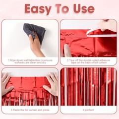 3 Pack 3.3 x 8.2 ft Laser Red Foil Fringe Backdrop Curtains, 25 Laser Red