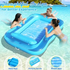 Best Inflatable Tanning Pool Lounger, 71″x48″ Bed Floats w/Pillow & Cup Holders
