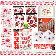 HALLOWEEN DECORATION BUNDLE 25 PIECE Blood Bloody Party Window Cling Gel Balloon