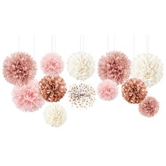 12 PCS Rose Gold Pink White Tissue Paper Pom Poms Wedding Party Decor