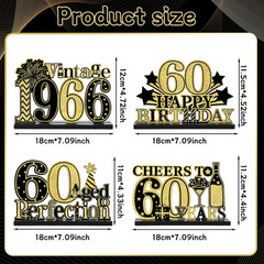 4 Pcs 60Th Birthday Table Wooden Decorations Vintage 1966 Black Gold Birthday Pa