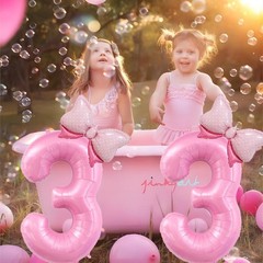 40 inch Number 6 Balloon with Bow Pink Happy Birthday Jumbo Number Balloon fo…