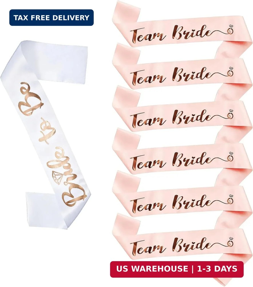 7pcs Team Bride Sashes, Bride Squad Sashs, Bachelorette Party Accessories, Satin
