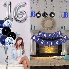 16th Birthday Decorations for Boys and Girls Dark Blue, HAPPY BIRTHDAY Banner…