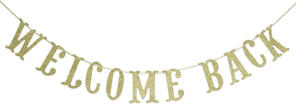 Welcome Back Banner, Gold Glitter Pre-Strung | First Day of School Classroom Dec