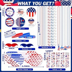 Palonu 146Pcs Patriotic Accessories Including Glasses Necklaces Silicone