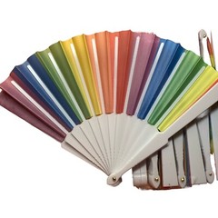 12 Pk Folding Hand Fans Rainbow White Plastic Handle Party Festivals