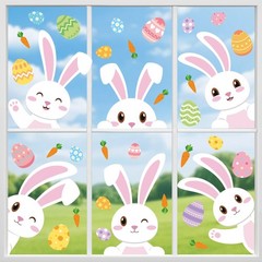 8 Sheets Easter Bunny Window Clings Double-Sided Cartoon Bunny Rabbit Egg Window