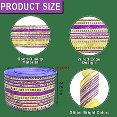 Mardi Gras Fabric Ribbons 10 Yards, Mardi Gras Gold Purple Glitter Strips Bur…