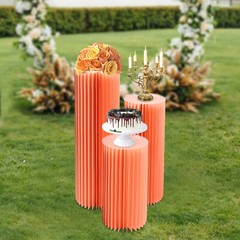 3PCS Thickened Paper& PVC Pink Foldable Paper Columns Display Pedestals Stands
