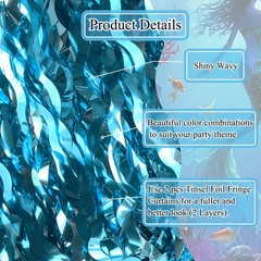 Wavy Tinsel Foil Fringe Curtains Teal Blue Streamers Backdrop for Ocean Theme…