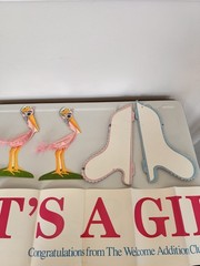 Vintage 70s Stork Centerpiece Baby Shower Decorations Lot Honeycomb Bells MORE!