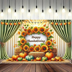 Thanksgiving Backdrop Banner 71×43″ Sunflower Pumpkins Outdoor Decor
