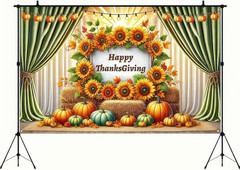Thanksgiving Backdrop Banner 71×43″ Sunflower Pumpkins Outdoor Decor