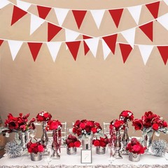 32Ft Red White Pennant Banner Fabric Triangle Flag Bunting Garland Streamers …