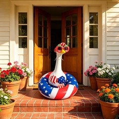 1Set Striped Bikini Creative Patriotic Porch Goose Outfits Festival Durable New
