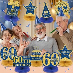 9Pcs Blue 60th Birthday Decorations Navy Gold
