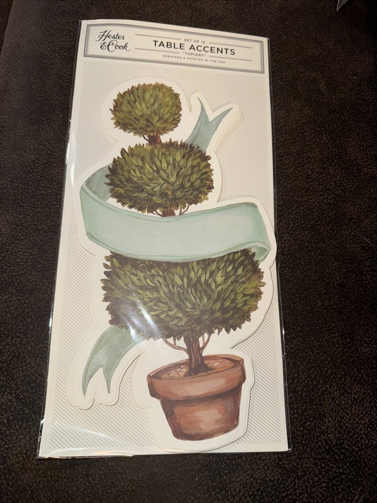 Hester & Cook Name Place Cards Set 12 Topiary Greenery Table Accents Die Cut 2