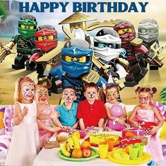 Ninjago Theme Happy Birthday Backdrop 5×3.5ft Birthday Party Decoration