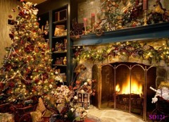 7x5ft Xmas Tree Baubles Rustic Wooden Planks Backdrop Vinyl Photo Background