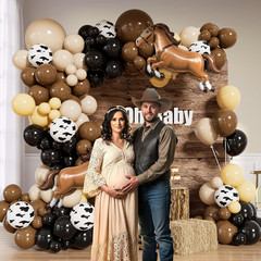 Western Cowboy Balloon Arch Kit with Black Dark Brown Sand White Nude Cow Print