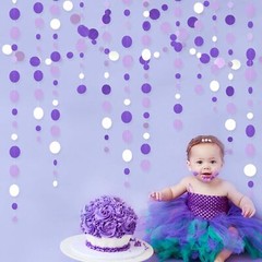 46 Ft Purple and White Circle Dots Garland Lavender Hanging Paper Polka Dot S…