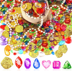 Pirate Treasure Gems and Gold Coins, 246 Pcs Fake Coins Plastic Gems Jewels