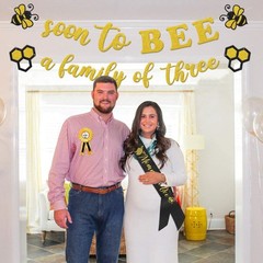 Bumble Bee Baby Shower Decoration Set, Soon to Bee A Family of Three Banner M…