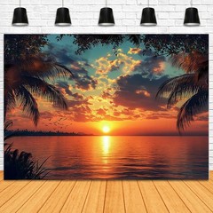 Natural Scenery Sunset Beach Backdrop Photo Background Birthday Party Decor