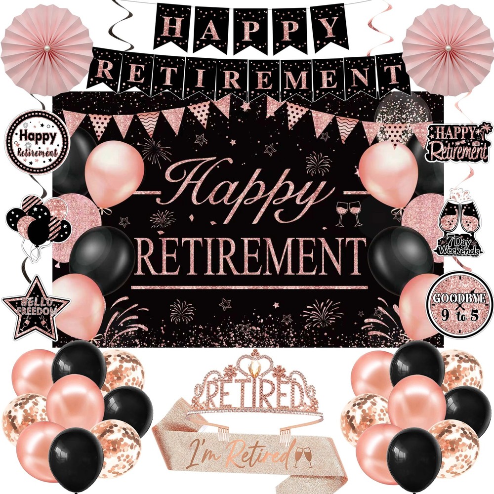 Retirement Party Decorations for Women Rose Gold Retirement Crown and Sash Happy