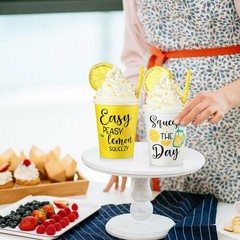 2 Pcs Lemon Tiered Tray Table Decor Faux Whipped Cream Cups Lemon Centerpiece…