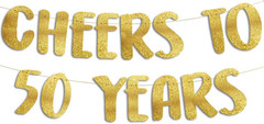 Pre-Strung Cheers to 50 Years Gold Glitter Banner – 50Th Birthday and Anniversar