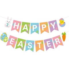 JOZON Happy Easter Banner – Multi-colored, 5.12″ x 7″ Flags, White