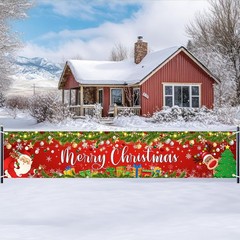 Merry Christmas Banner 8×1.6 ft Fence Red Santa Reindeer