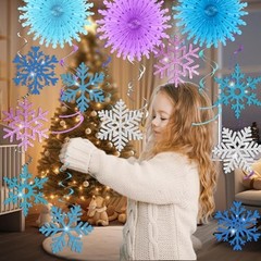 28pcs Winter Snowflake Hanging Swirls Decorations, Winter Wonderland White