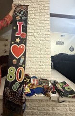80s Theme Birthday Party Decorations Set w/ Backdrop Banner & Props Multicolor