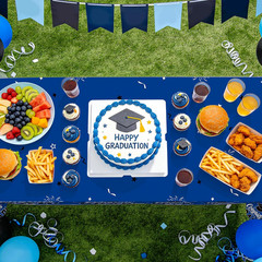 3Pcs Graduation Tablecloth, Blue Graduation Decorations 2026 Gongrats Grad Table