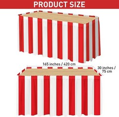 durony 2 Packs Red and White Striped Table Skirt Circus Theme Party Supplies…