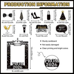 30 PCS 2026 Prom Photo Booth Props Frame Black Gold Silver Graduation Decor