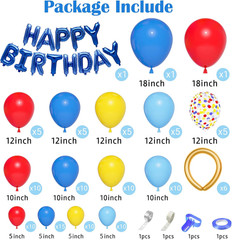 123Pcs Red Yellow Blue Balloons Garland Includes Foil Confetti Mixed Sizes Latex