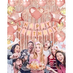 Rose Gold Birthday Decorations Set Happy Birthday Banner Balloons Party Supplies