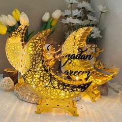 Ramadan Kareem Mirror Moon Castle with LED Night Light Acrylic Eid Mubarak JQ