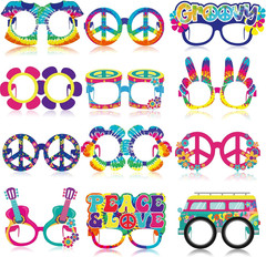 36 Pcs 60s Party Decorations 60’s Photo Booth Prop 60 Hippie Themed Eyeglasse…
