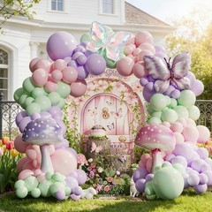 Pastel Balloon Arch Garland Kit,159Pcs Pink Purple Green Mushroom Buttefly Ba…
