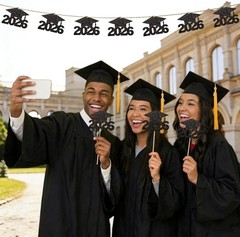 2026 Graduation Party Decorations – 36Pcs Graduation Cutouts Tags Black Glitt…