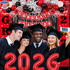 Graduation Decorations 2026, Red and Black Grad Decorations Class of 2026, Gradu