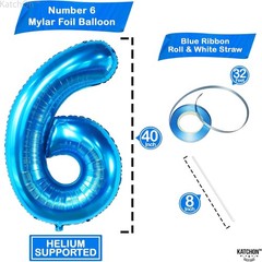 KatchOn, Giant Blue Number 6 Balloon – 40 Inch | 6th Birthday Decorations for